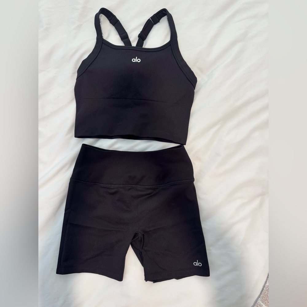 Alo Black Sports Bra and Shorts Set